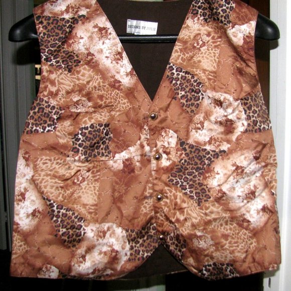 Ladies Brown Black & Cream Lined Poly VEST Size Large Designs by Julie - Picture 2 of 2